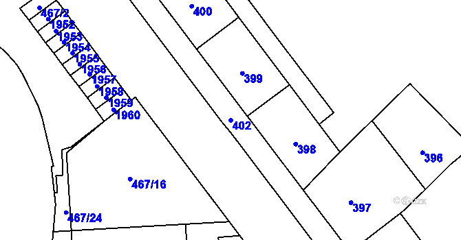 Parcela st. 402 v KÚ Štýřice, Katastrální mapa