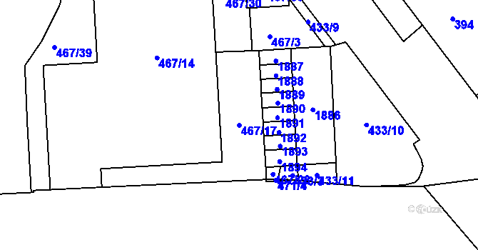 Parcela st. 467/17 v KÚ Štýřice, Katastrální mapa