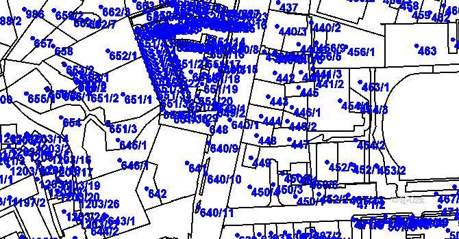 Parcela st. 640/1 v KÚ Štýřice, Katastrální mapa