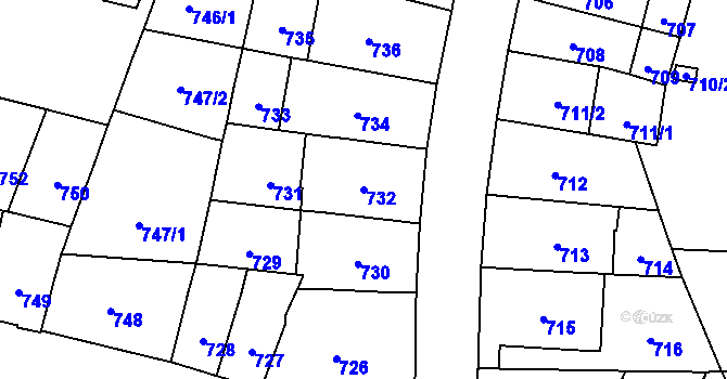 Parcela st. 732 v KÚ Štýřice, Katastrální mapa