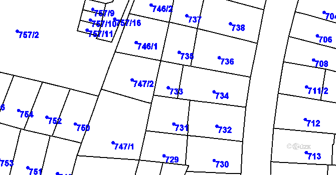 Parcela st. 733 v KÚ Štýřice, Katastrální mapa
