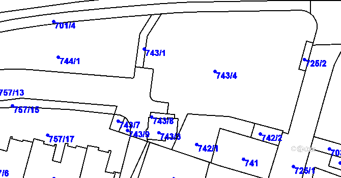 Parcela st. 743/2 v KÚ Štýřice, Katastrální mapa