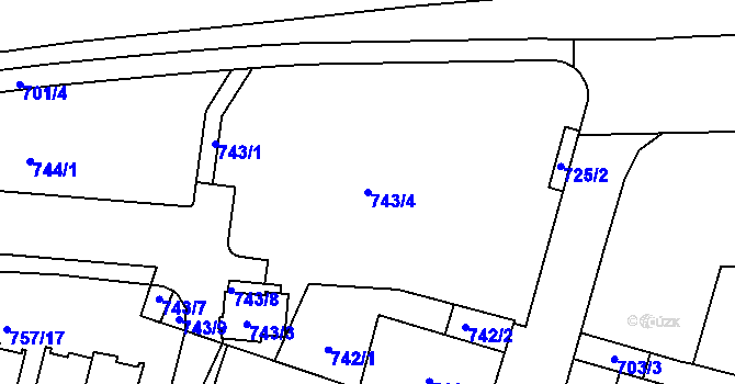 Parcela st. 743/4 v KÚ Štýřice, Katastrální mapa