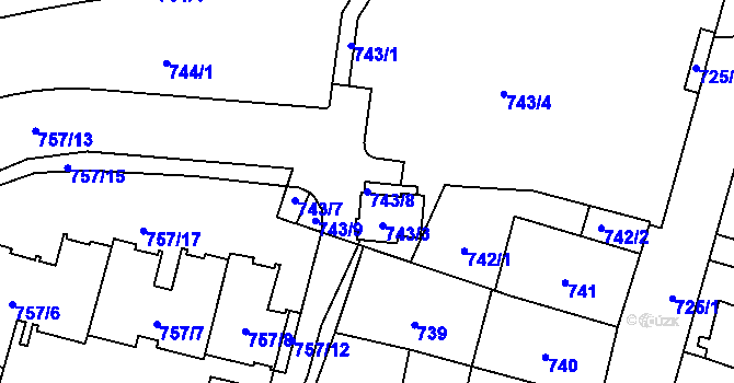 Parcela st. 743/8 v KÚ Štýřice, Katastrální mapa