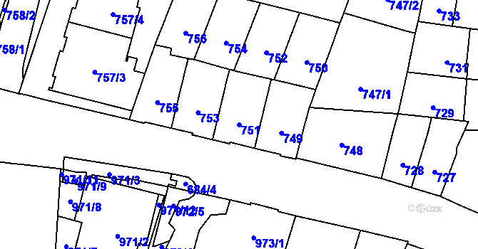 Parcela st. 751 v KÚ Štýřice, Katastrální mapa