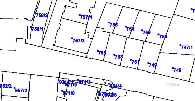 Parcela st. 755 v KÚ Štýřice, Katastrální mapa