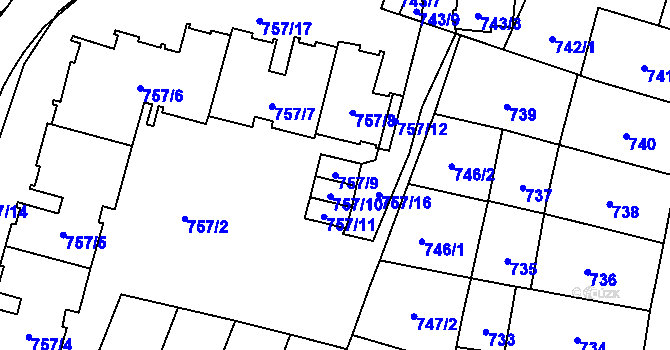 Parcela st. 757/9 v KÚ Štýřice, Katastrální mapa