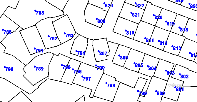 Parcela st. 807 v KÚ Štýřice, Katastrální mapa