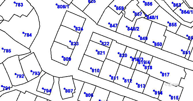 Parcela st. 821 v KÚ Štýřice, Katastrální mapa