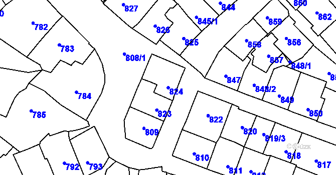 Parcela st. 824 v KÚ Štýřice, Katastrální mapa