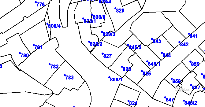 Parcela st. 827 v KÚ Štýřice, Katastrální mapa