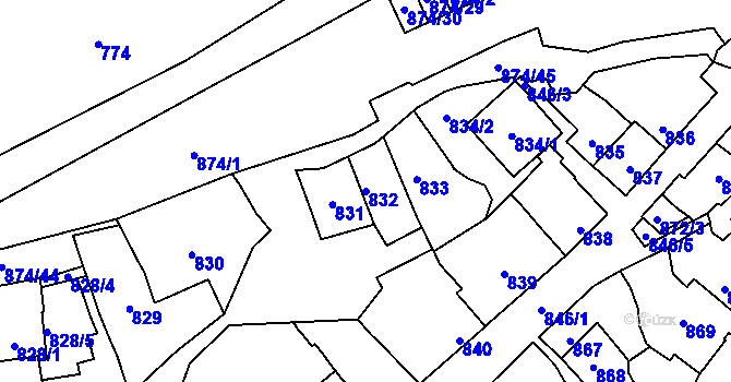 Parcela st. 832 v KÚ Štýřice, Katastrální mapa
