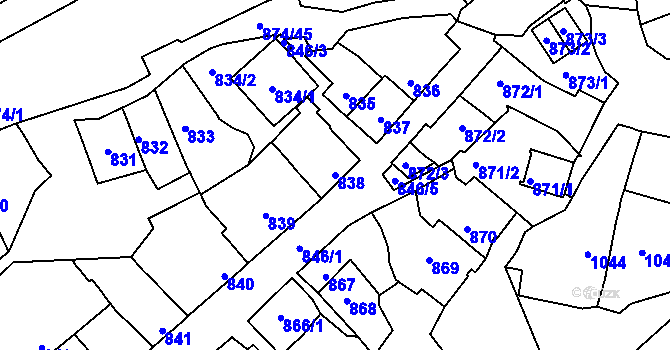 Parcela st. 838 v KÚ Štýřice, Katastrální mapa