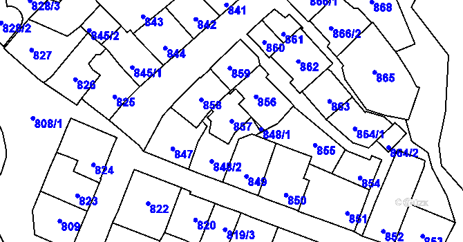 Parcela st. 857 v KÚ Štýřice, Katastrální mapa