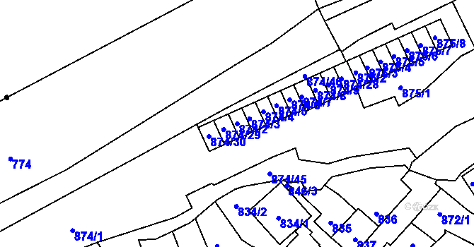 Parcela st. 874/2 v KÚ Štýřice, Katastrální mapa