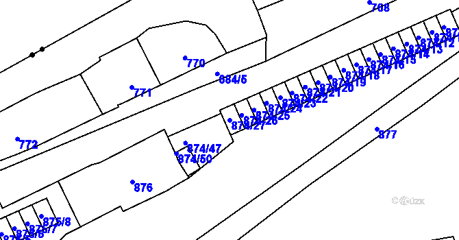 Parcela st. 874/27 v KÚ Štýřice, Katastrální mapa
