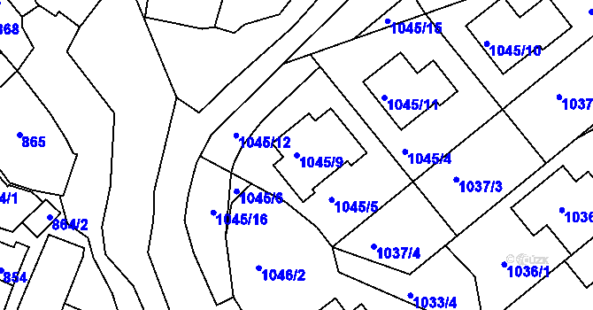 Parcela st. 1045/9 v KÚ Štýřice, Katastrální mapa