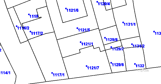 Parcela st. 1121/1 v KÚ Štýřice, Katastrální mapa