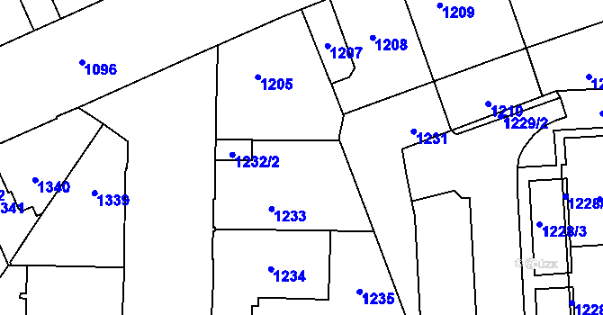 Parcela st. 1232/1 v KÚ Štýřice, Katastrální mapa