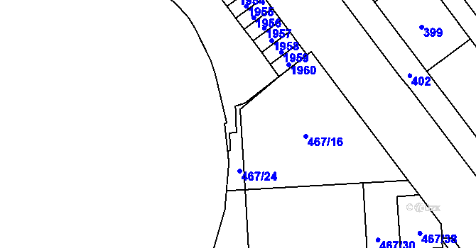Parcela st. 467/25 v KÚ Štýřice, Katastrální mapa