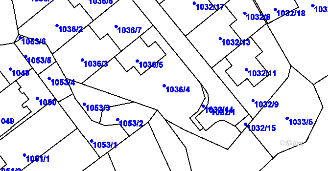Parcela st. 1036/4 v KÚ Štýřice, Katastrální mapa