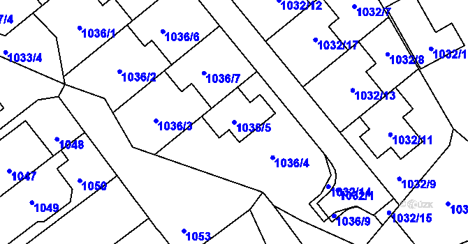 Parcela st. 1036/5 v KÚ Štýřice, Katastrální mapa