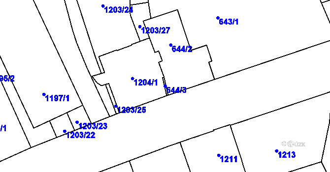 Parcela st. 644/3 v KÚ Štýřice, Katastrální mapa
