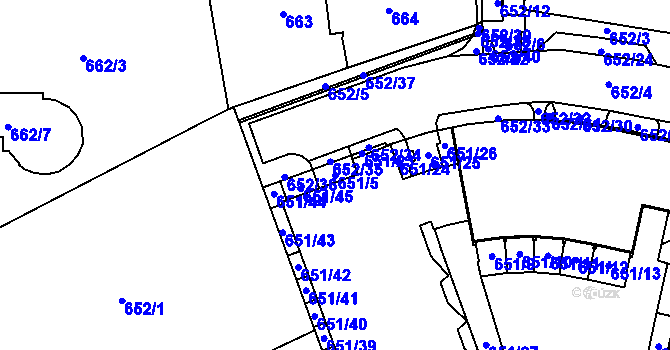 Parcela st. 651/5 v KÚ Štýřice, Katastrální mapa