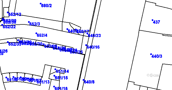 Parcela st. 640/16 v KÚ Štýřice, Katastrální mapa