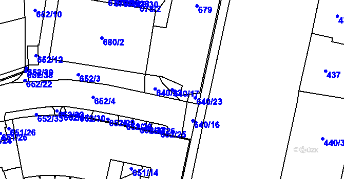 Parcela st. 640/17 v KÚ Štýřice, Katastrální mapa