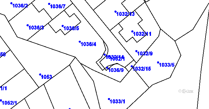 Parcela st. 1032/14 v KÚ Štýřice, Katastrální mapa