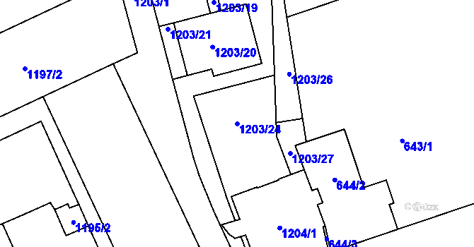 Parcela st. 1203/24 v KÚ Štýřice, Katastrální mapa