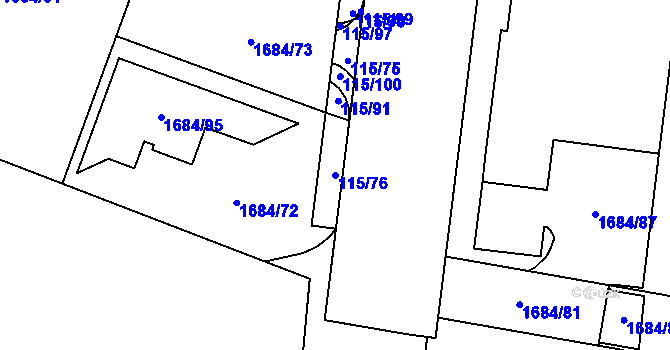Parcela st. 115/76 v KÚ Štýřice, Katastrální mapa