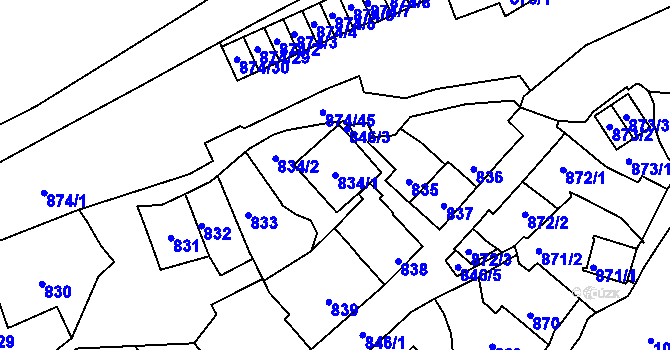 Parcela st. 834/1 v KÚ Štýřice, Katastrální mapa
