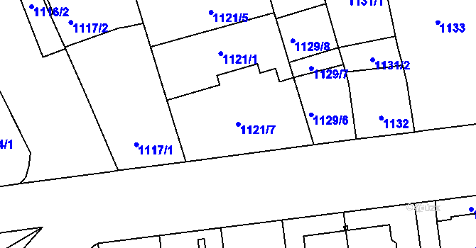 Parcela st. 1121/7 v KÚ Štýřice, Katastrální mapa