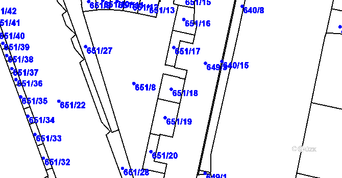 Parcela st. 651/18 v KÚ Štýřice, Katastrální mapa