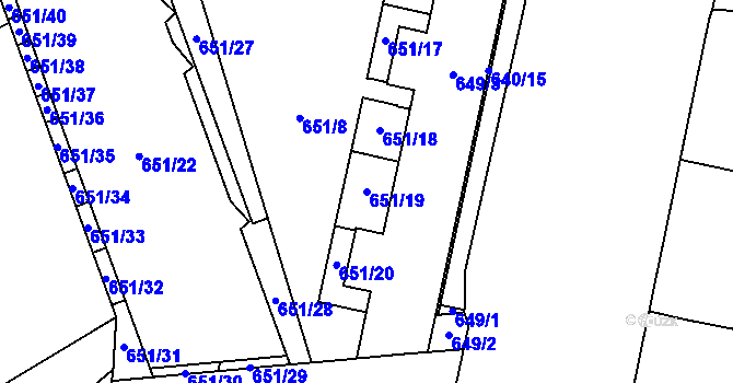Parcela st. 651/19 v KÚ Štýřice, Katastrální mapa
