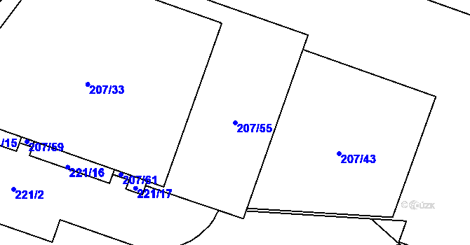 Parcela st. 207/55 v KÚ Štýřice, Katastrální mapa