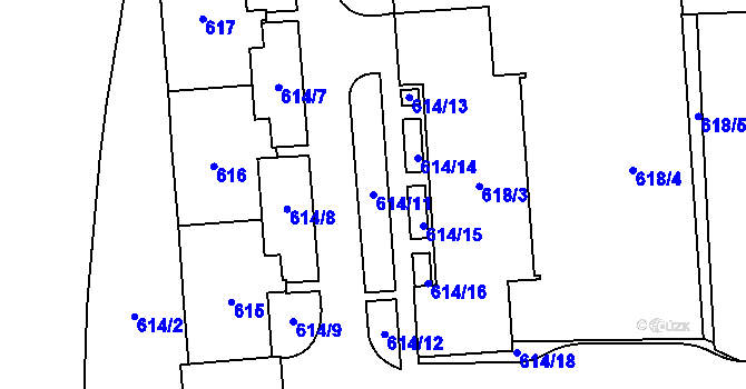 Parcela st. 614/11 v KÚ Štýřice, Katastrální mapa