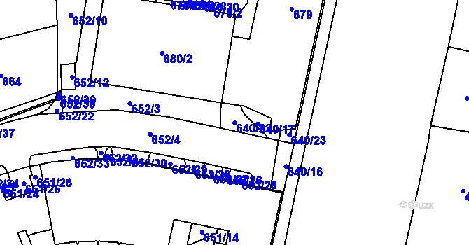 Parcela st. 640/22 v KÚ Štýřice, Katastrální mapa
