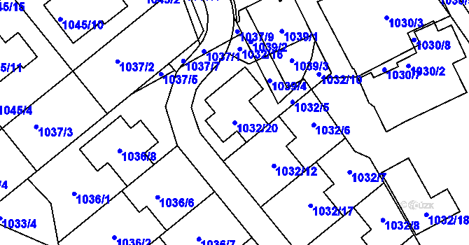 Parcela st. 1032/20 v KÚ Štýřice, Katastrální mapa