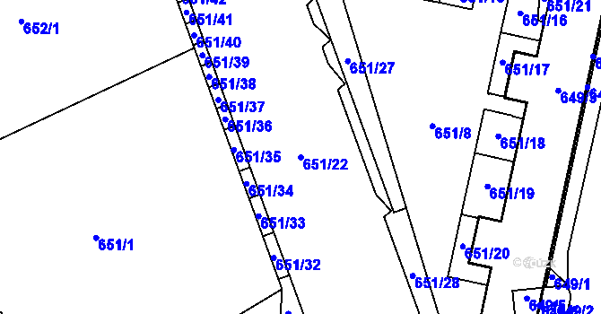 Parcela st. 651/22 v KÚ Štýřice, Katastrální mapa