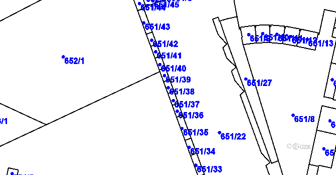 Parcela st. 651/38 v KÚ Štýřice, Katastrální mapa