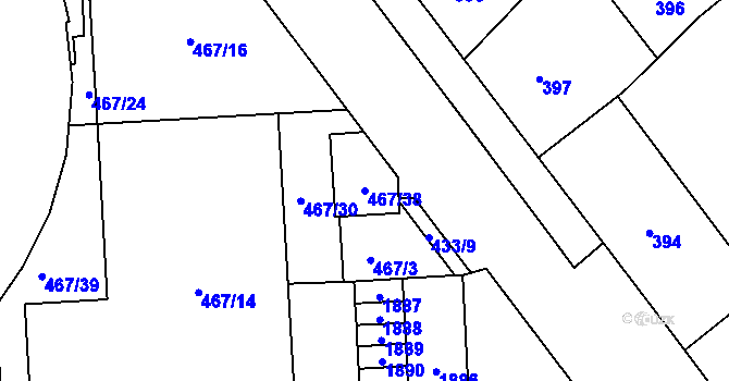 Parcela st. 467/38 v KÚ Štýřice, Katastrální mapa