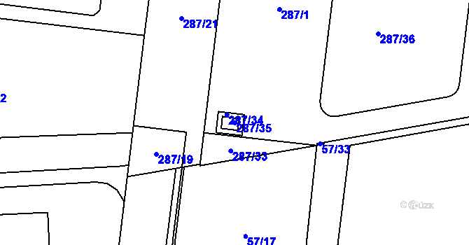 Parcela st. 287/35 v KÚ Štýřice, Katastrální mapa