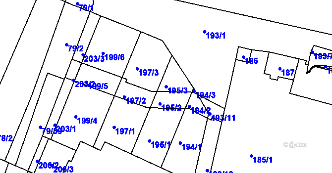 Parcela st. 195/3 v KÚ Štýřice, Katastrální mapa