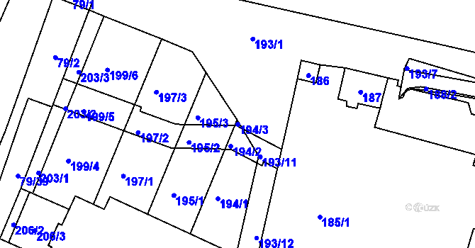 Parcela st. 194/3 v KÚ Štýřice, Katastrální mapa