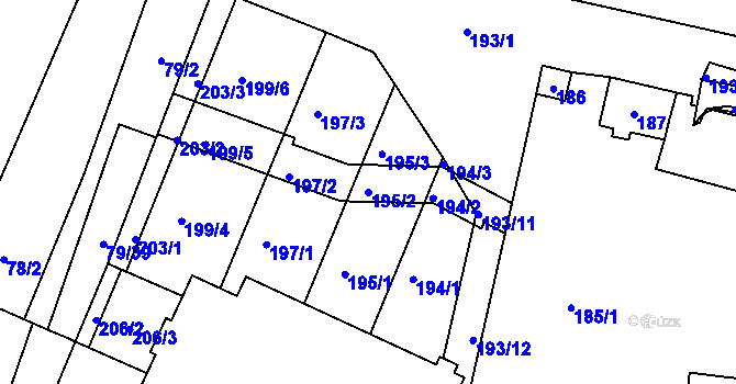 Parcela st. 195/2 v KÚ Štýřice, Katastrální mapa