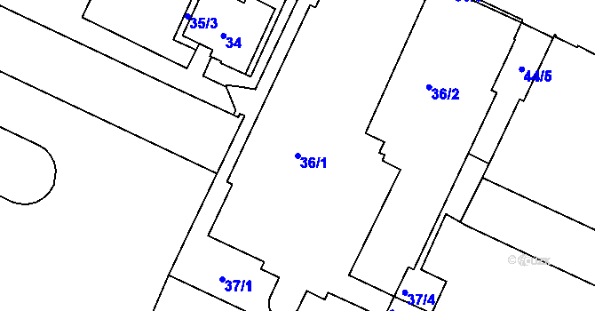 Parcela st. 36/1 v KÚ Pisárky, Katastrální mapa