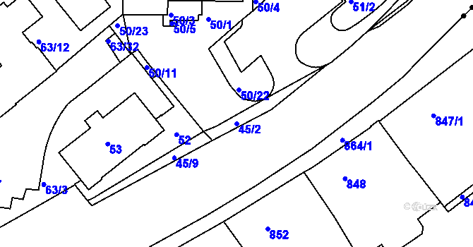 Parcela st. 45/2 v KÚ Pisárky, Katastrální mapa